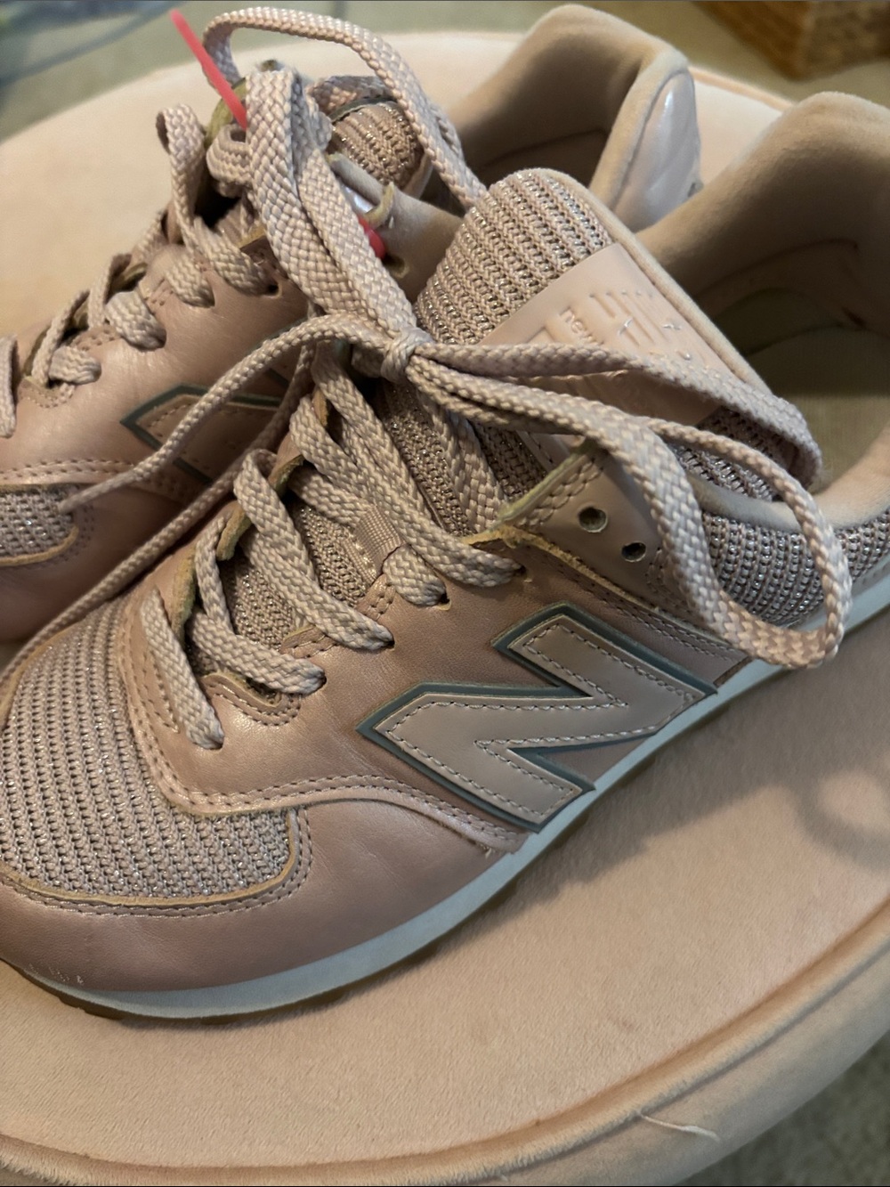 New Balance Women's Sneakers in Blush Pink with a shimmer. Worn once. 574